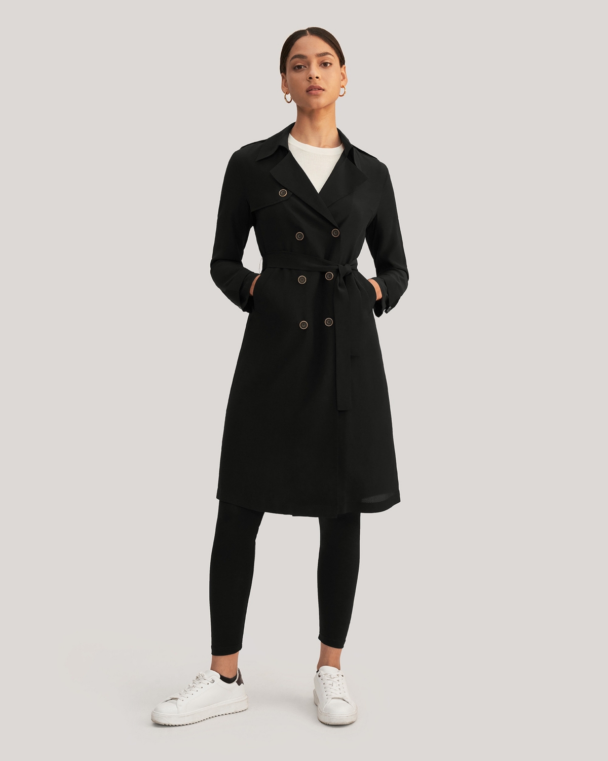 Women's Classic Double-Breasted Silk Trench Coat - Greige