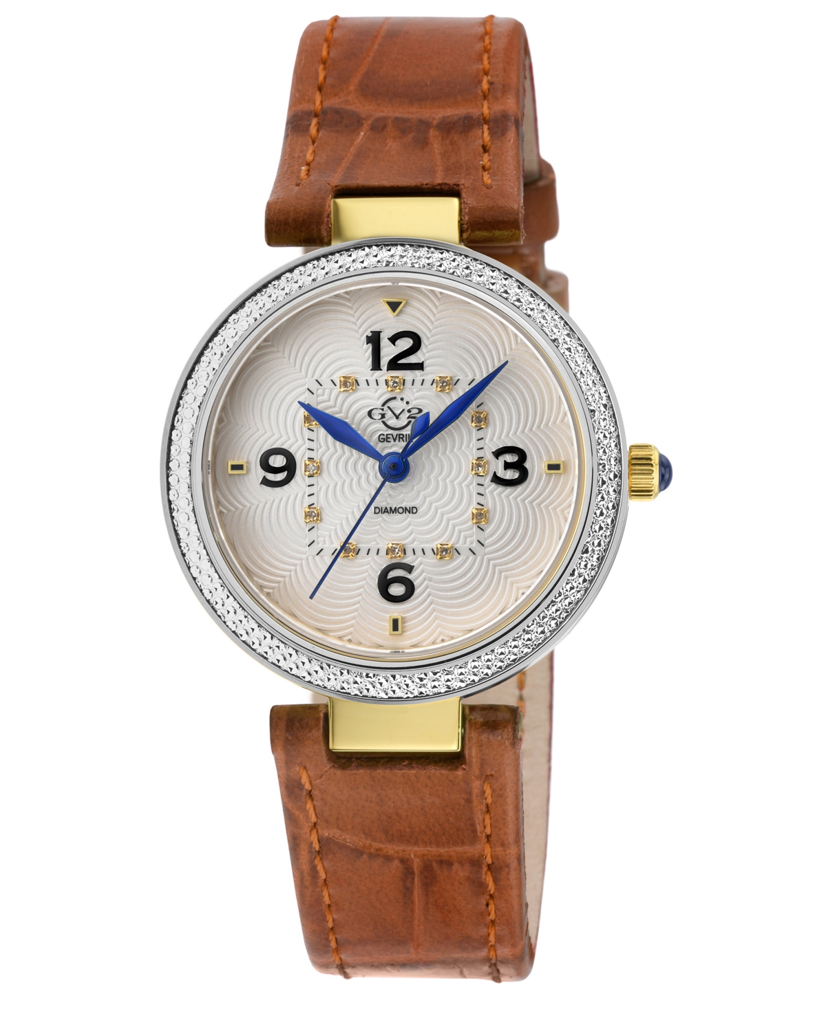 Gv2 By Gevril Women's Piemonte Swiss Quartz Diamond Accents Light Brown Italian Leather Strap Watch  In Two Tone Gold