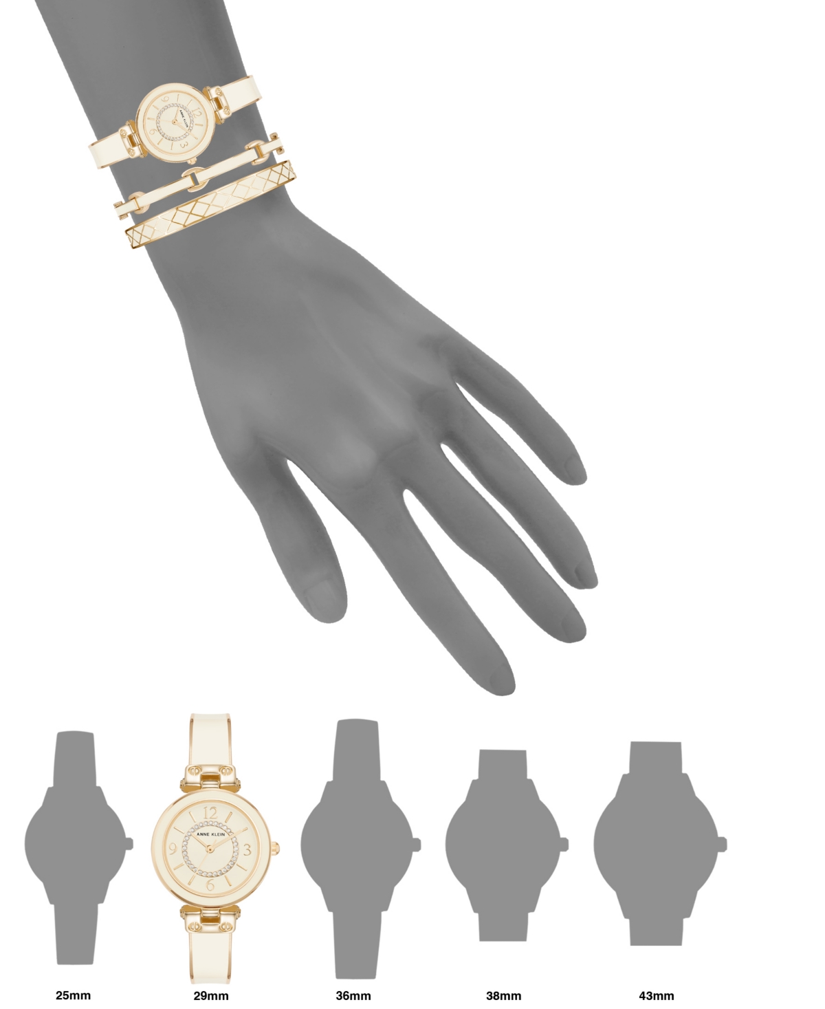 Anne Klein Women's Gold-tone Alloy Bangle With White Enamel And Crystal Accents Fashion Watch 33mm Set 3 Pieces In Gold-tone,white