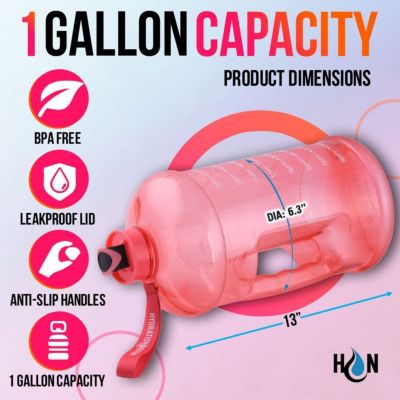 1 Gallon Water Bottle with Time Marker Leakproof Flip Cap