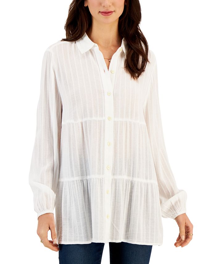 Style & Co Women's Textured-Stripe Button Shirt, Created for Macy's ...