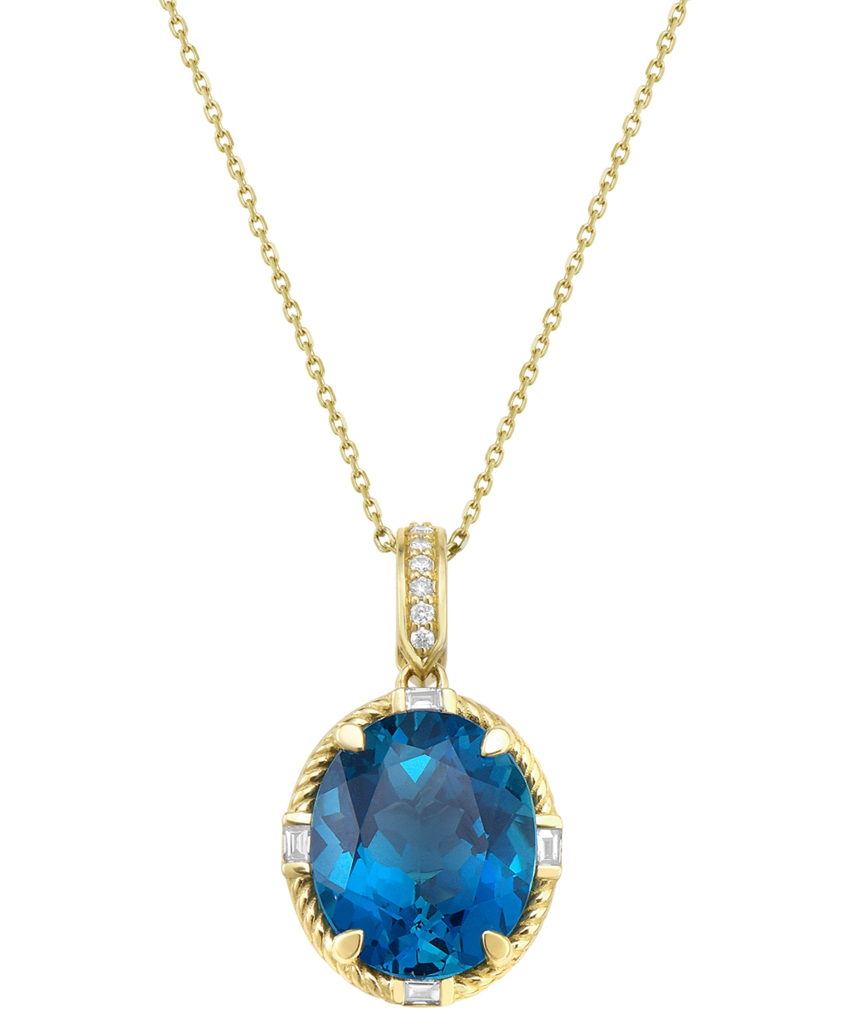 Effy Collection Effy London Blue Topaz (5-1/2 Ct. T.w.) & Diamond (1/10 Ct. T.w.) 18" Pendant Necklace In 14k Gold
