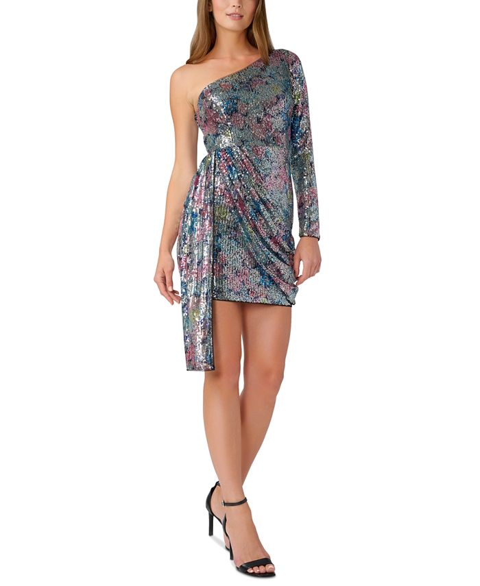 sequin one shoulder gown