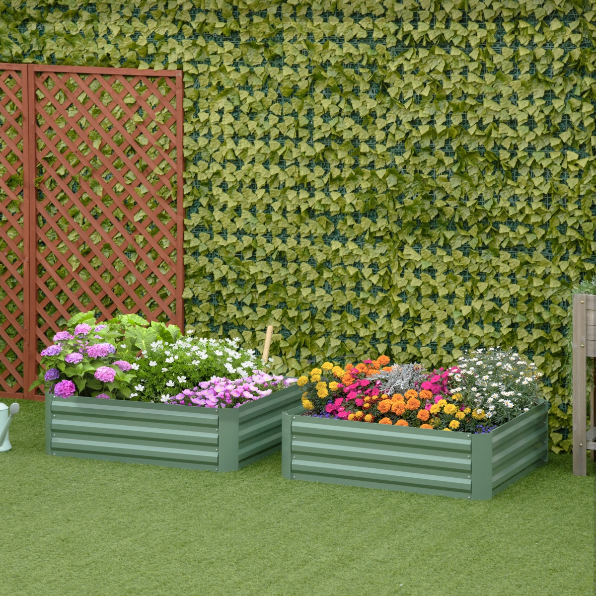 Set of 2 Raised Garden Bed Galvanized Steel Planter Boxes Easy Setup