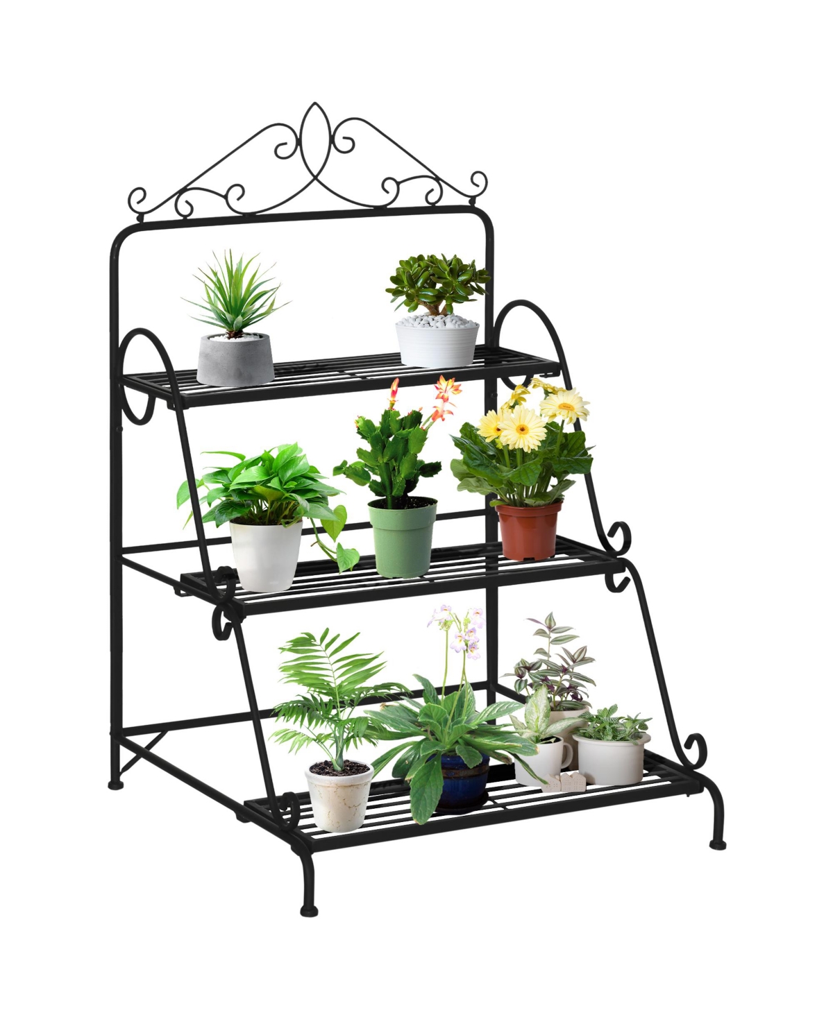 3 Tier Metal Plant Stand Ladder Flower Pot Rack Shelf Indoor & Outdoor - Black
