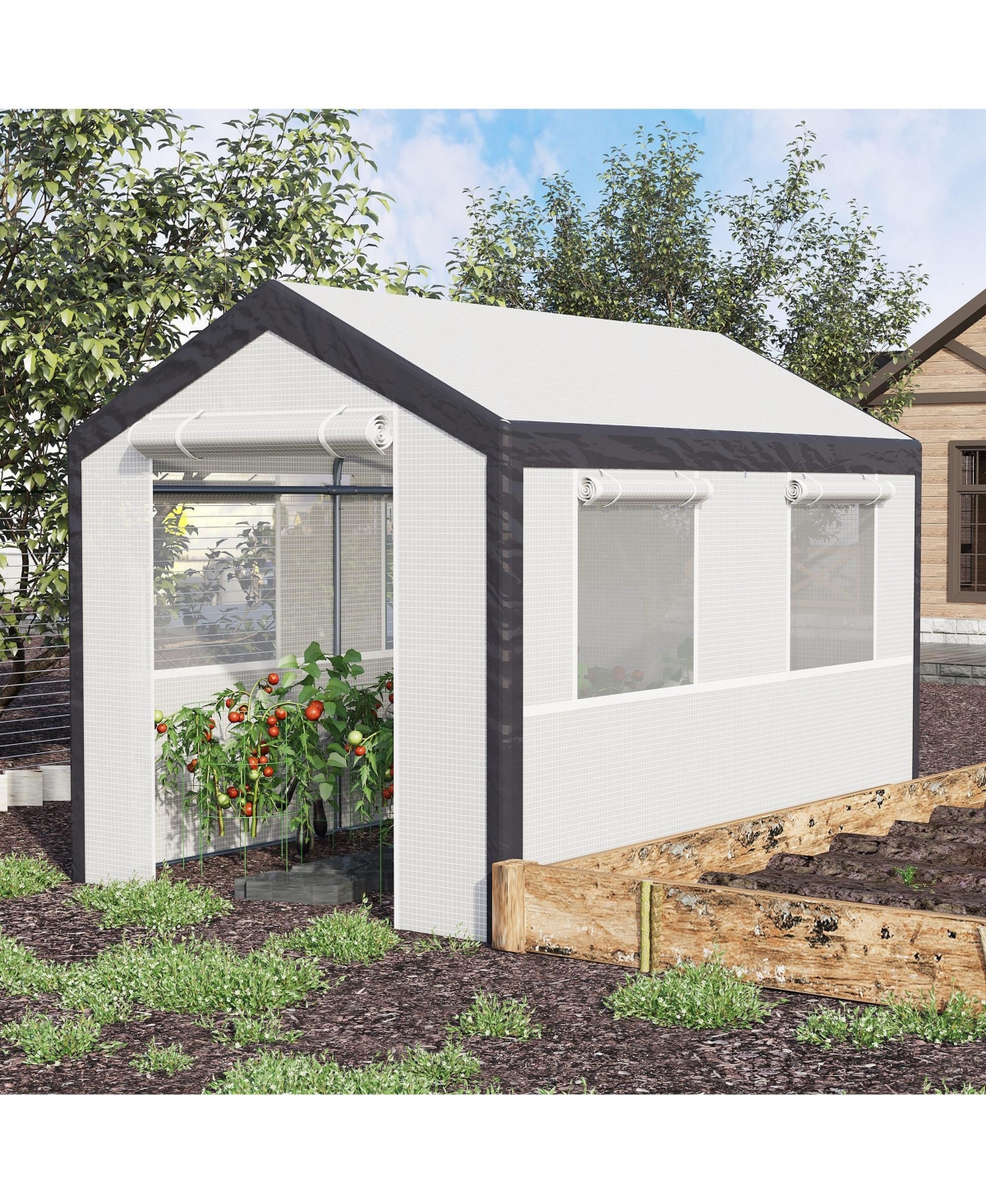 Outsunny Large Walk-in Garden Greenhouse w/ Roll Up Door, 4 Windows