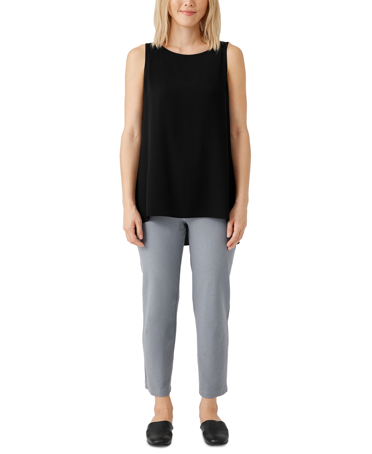 Eileen Fisher Slim Knit Ankle Pants In Steel