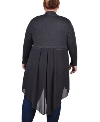 Plus Size Long Sleeve Knit Cardigan with Chiffon Back