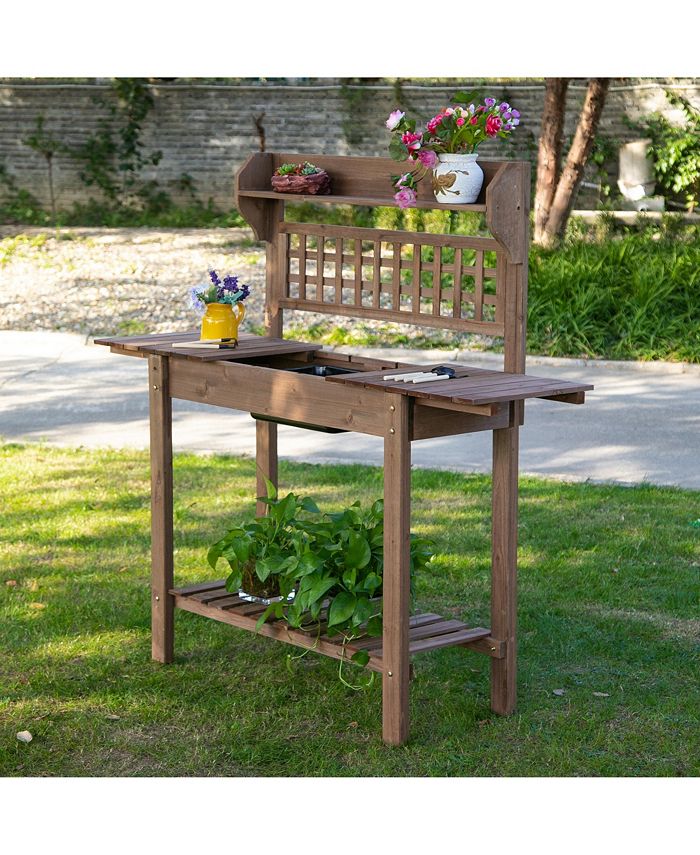 Outsunny Wooden Outdoor Potting Bench with Sink Basin & Clapboard