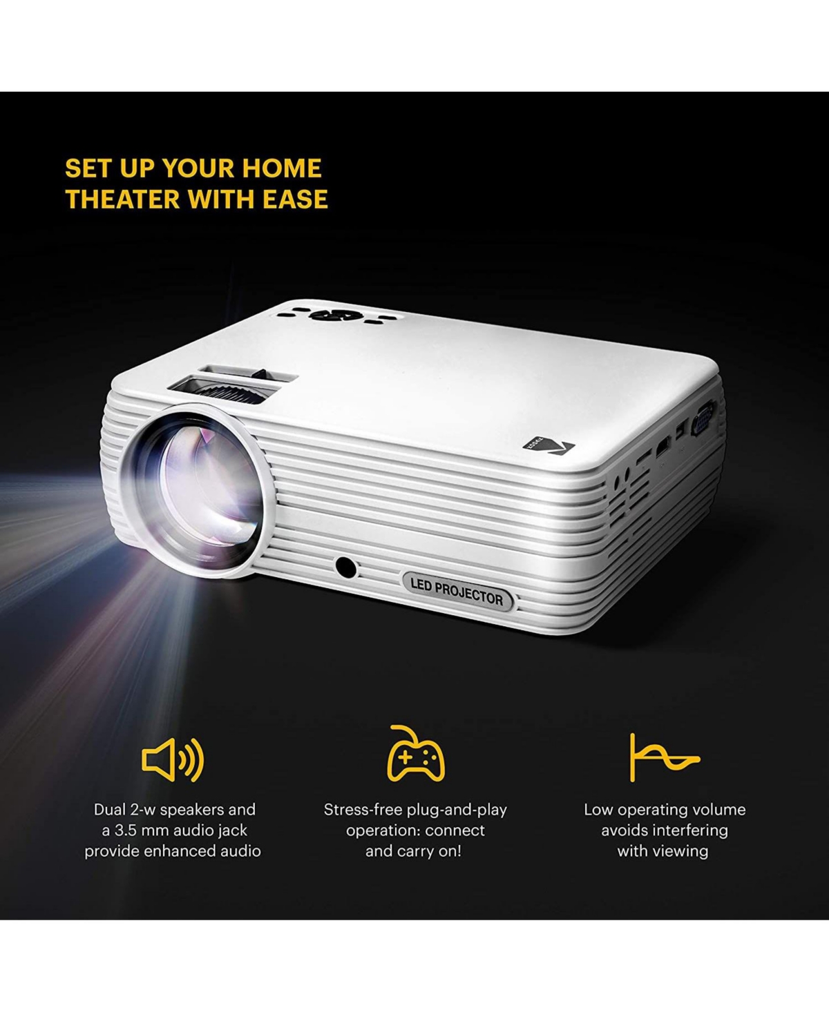 Kodak Flik X7 Portable Projector, 720p Home projector with Carry Case