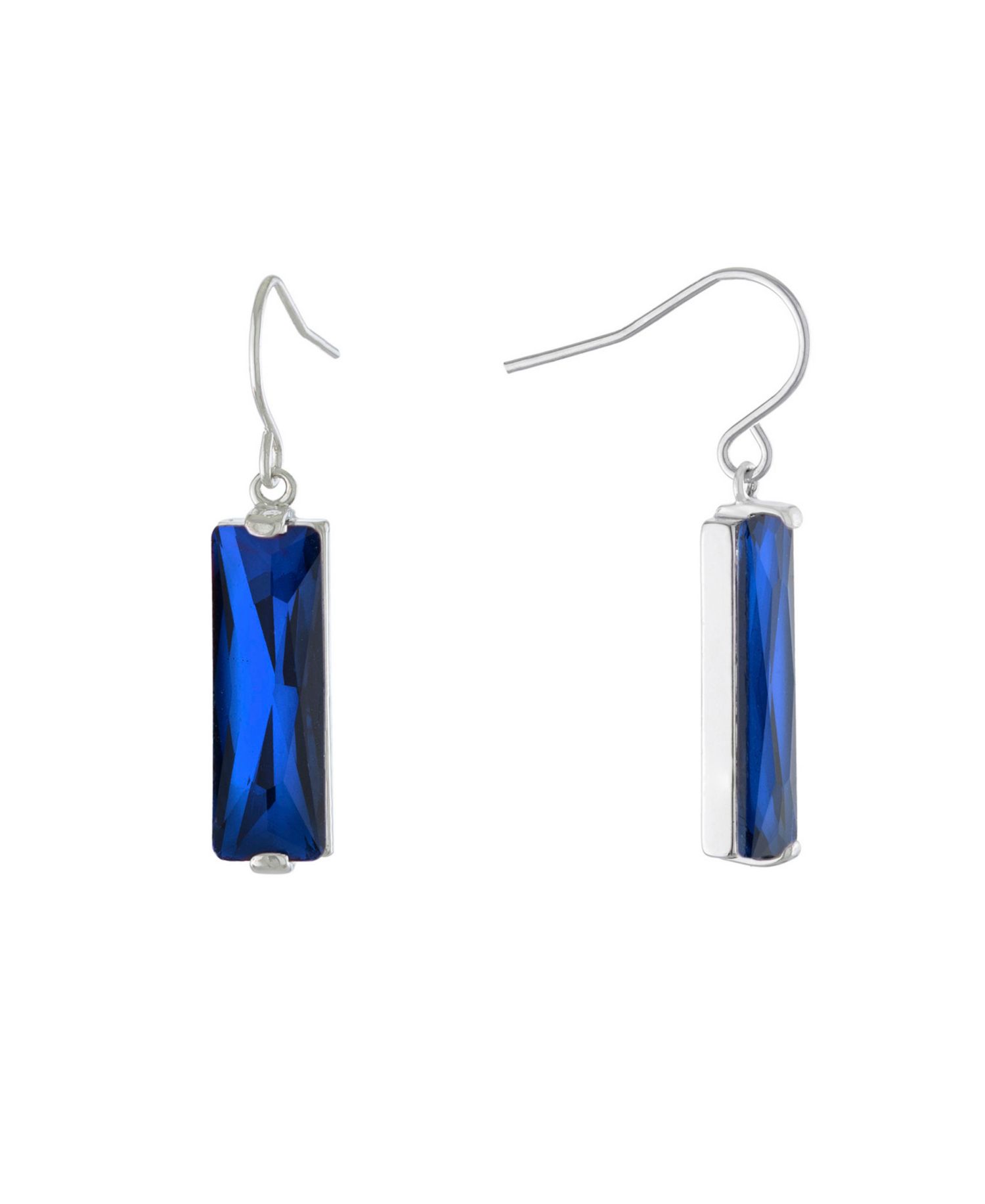 Rectangular Crystal Drop Earrings in Silver-Plate