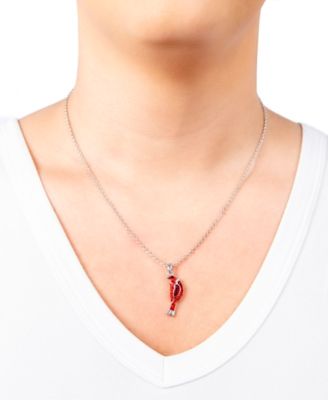 Red and White Crystal Cardinal Necklace (27/50 ct. t.w.) in Fine Silver Plated Brass
