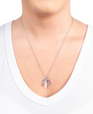 Rose Quartz Stone Charm Necklace in Fine Silver Plated Brass