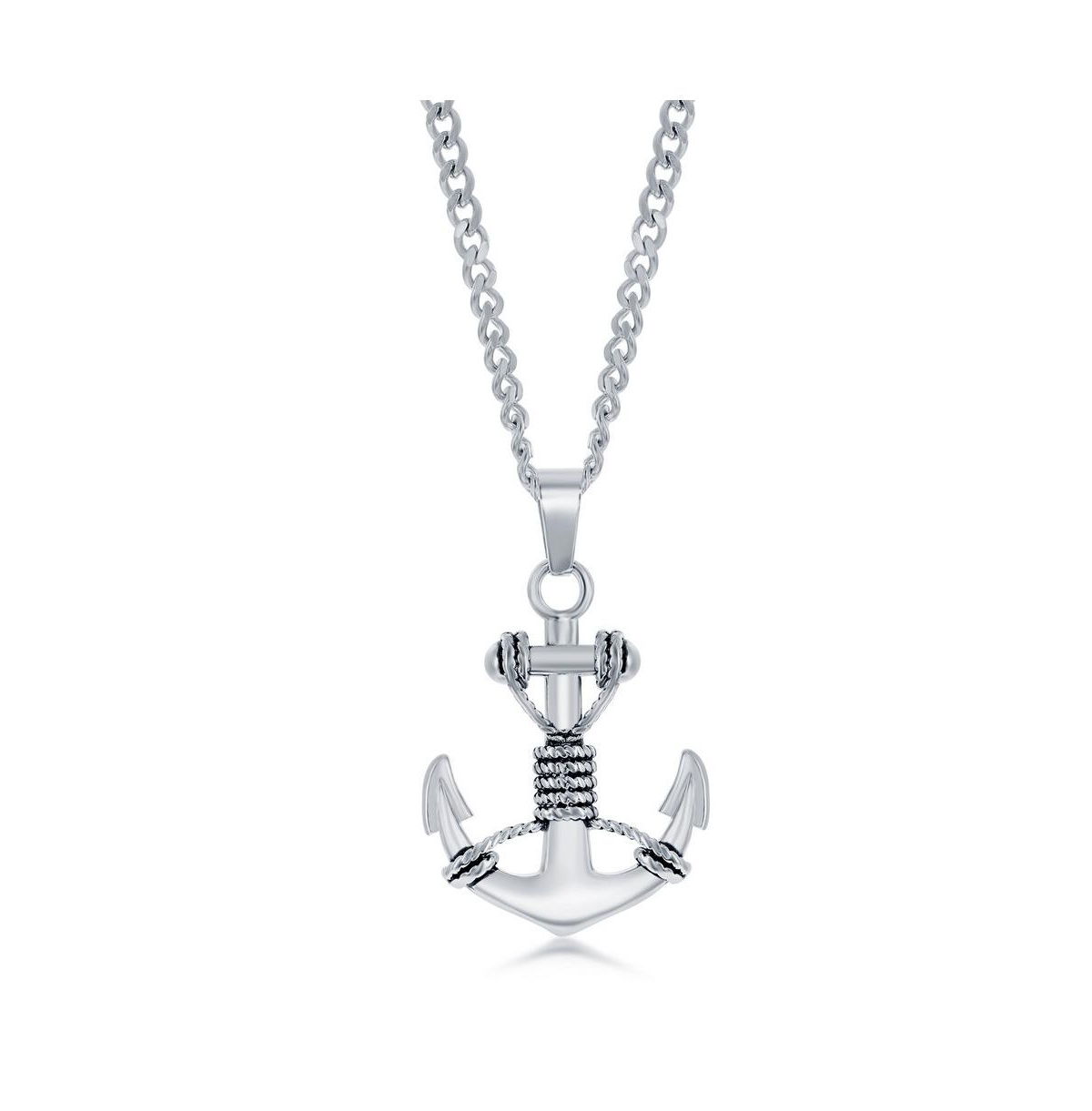 BLACKJACK MENS STAINLESS STEEL OXIDIZED ANCHOR NECKLACE
