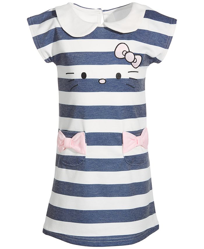 Hello Kitty Toddler Girls Striped Embroidered Dress - White - Size 2T
