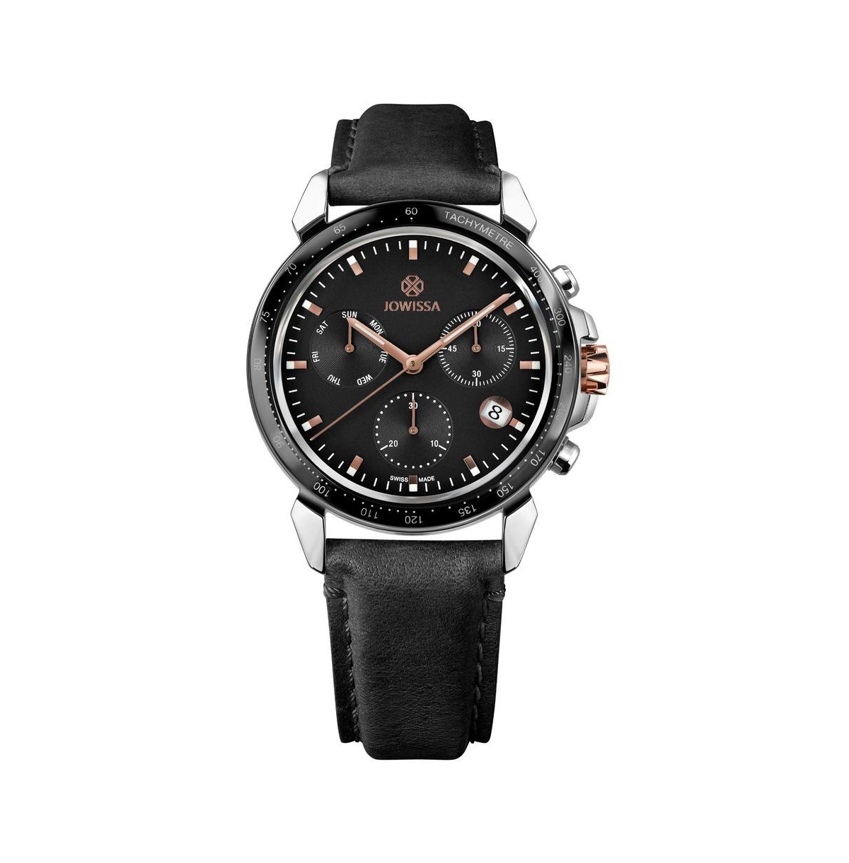 LeWy 9 Swiss Men's 42mm Watch - Black & Rose Gold Dial - Black