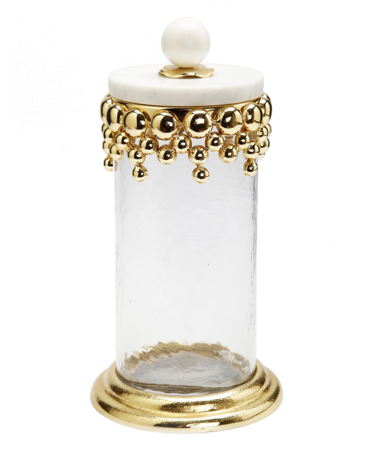Classic Touch Large Hammered Glass Canisters With Design And Marble Lid In Gold