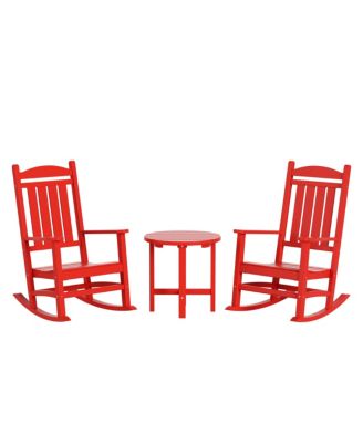 3 Piece Outdoor Porch Rocking Chairs with Round Side Table Set