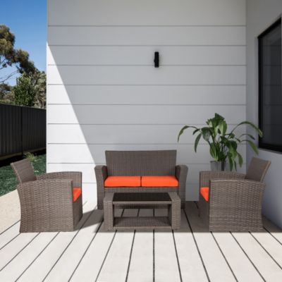 4 Piece Outdoor Wicker Rattan Conversation Sofa set with Coffee table