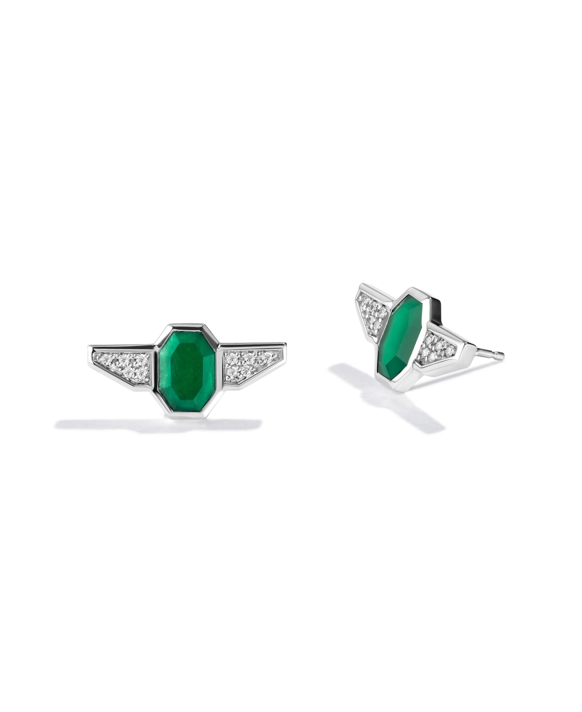 The Jedi Master Diamond and Green Agate Stud Earrings (1/10 ct. t.w.) in Sterling Silver - Sterling Silver