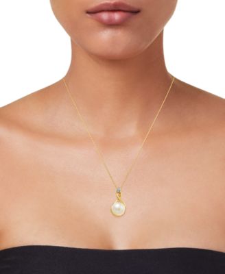 Cultured Freshwater Pearl (8mm) & Cubic Zirconia 18" Pendant Necklace in 14k Two-Tone Gold-Plated Sterling Silver