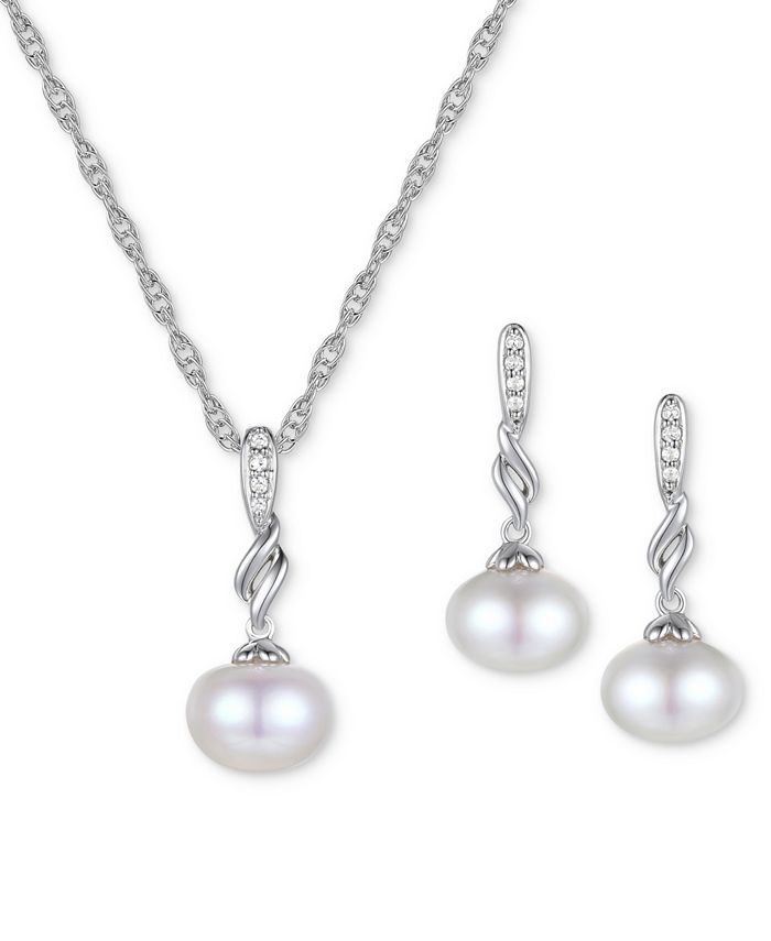 Macy's pearl necklace and earrings set clearance