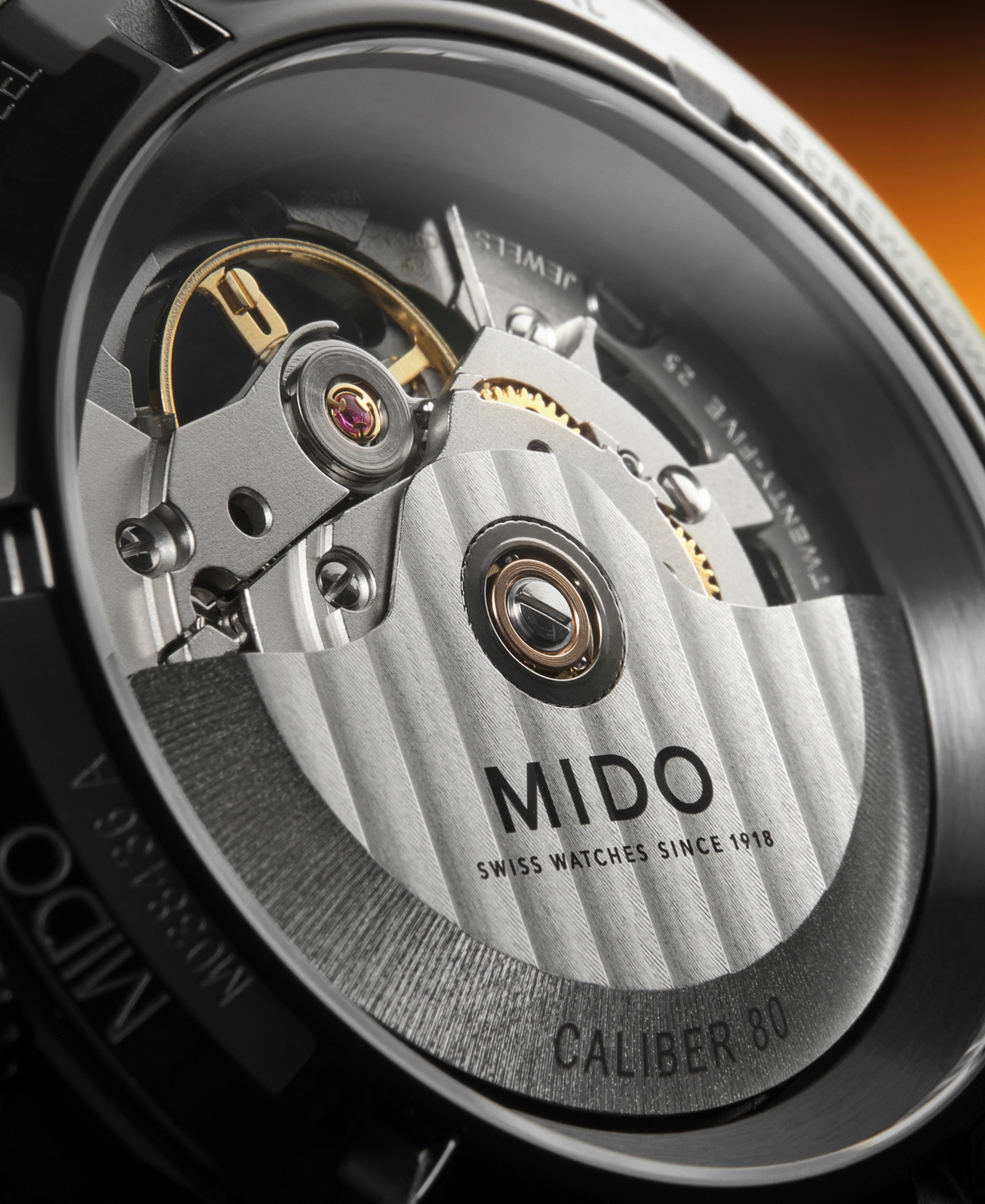 Mido Men's Swiss Automatic Multifort Skeleton Vertigo Black And Orange Fabric Strap Watch 42mm In Black