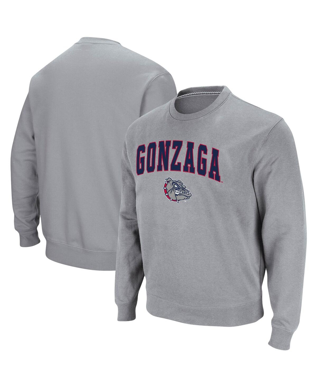 Colosseum Men's Gonzaga Bulldogs Arch & Logo Tackle Twill Pullover Sweatshirt In Heathered Gray