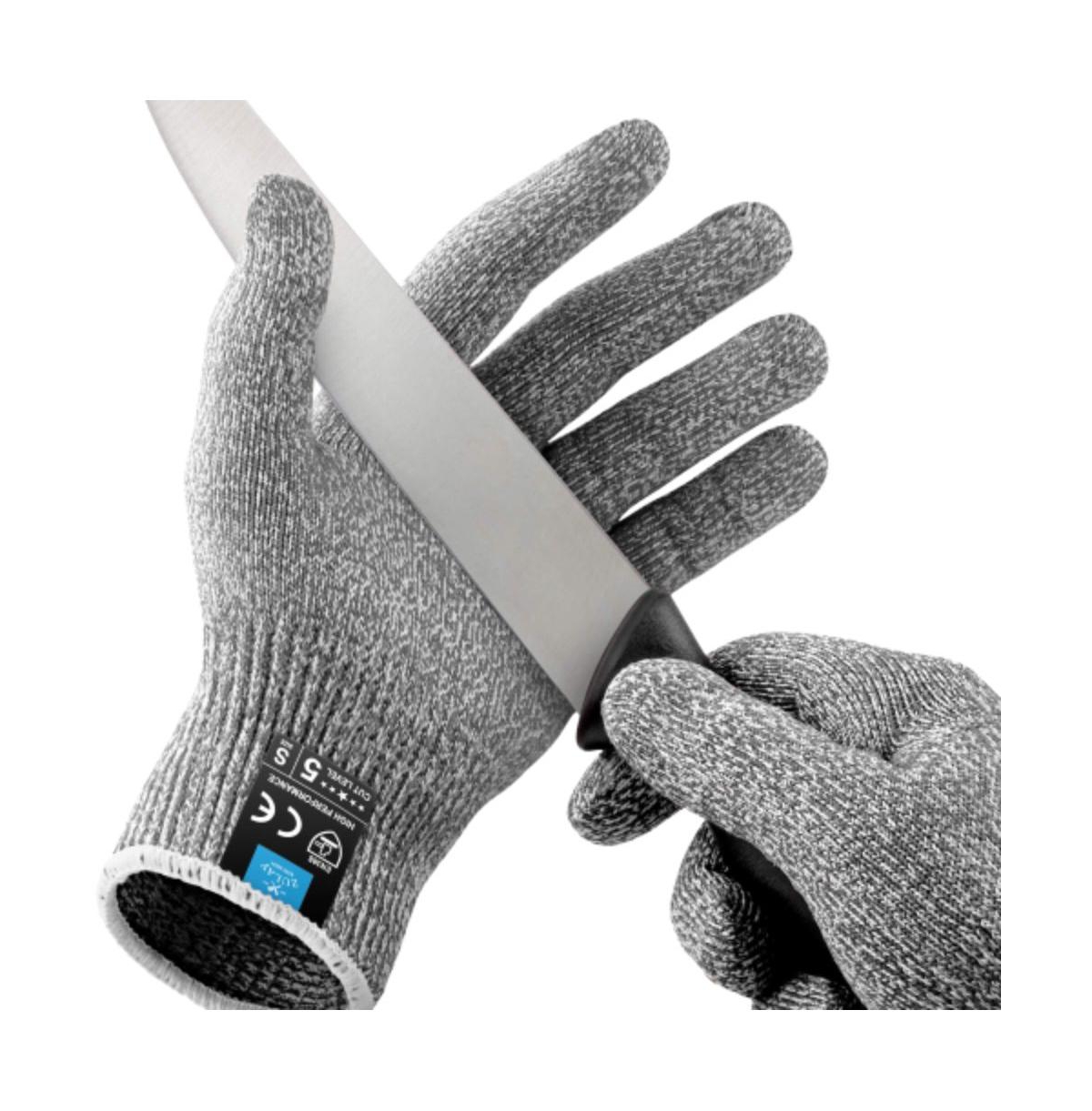 Zulay Kitchen Cut Resistant Gloves Food Grade Level 5 Protection - Comfortable Safety Cut Resistant Work Gloves - Large - Gray