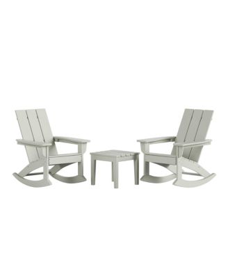 3 Piece Set Outdoor Modern Rocking Chairs with Square Side Table