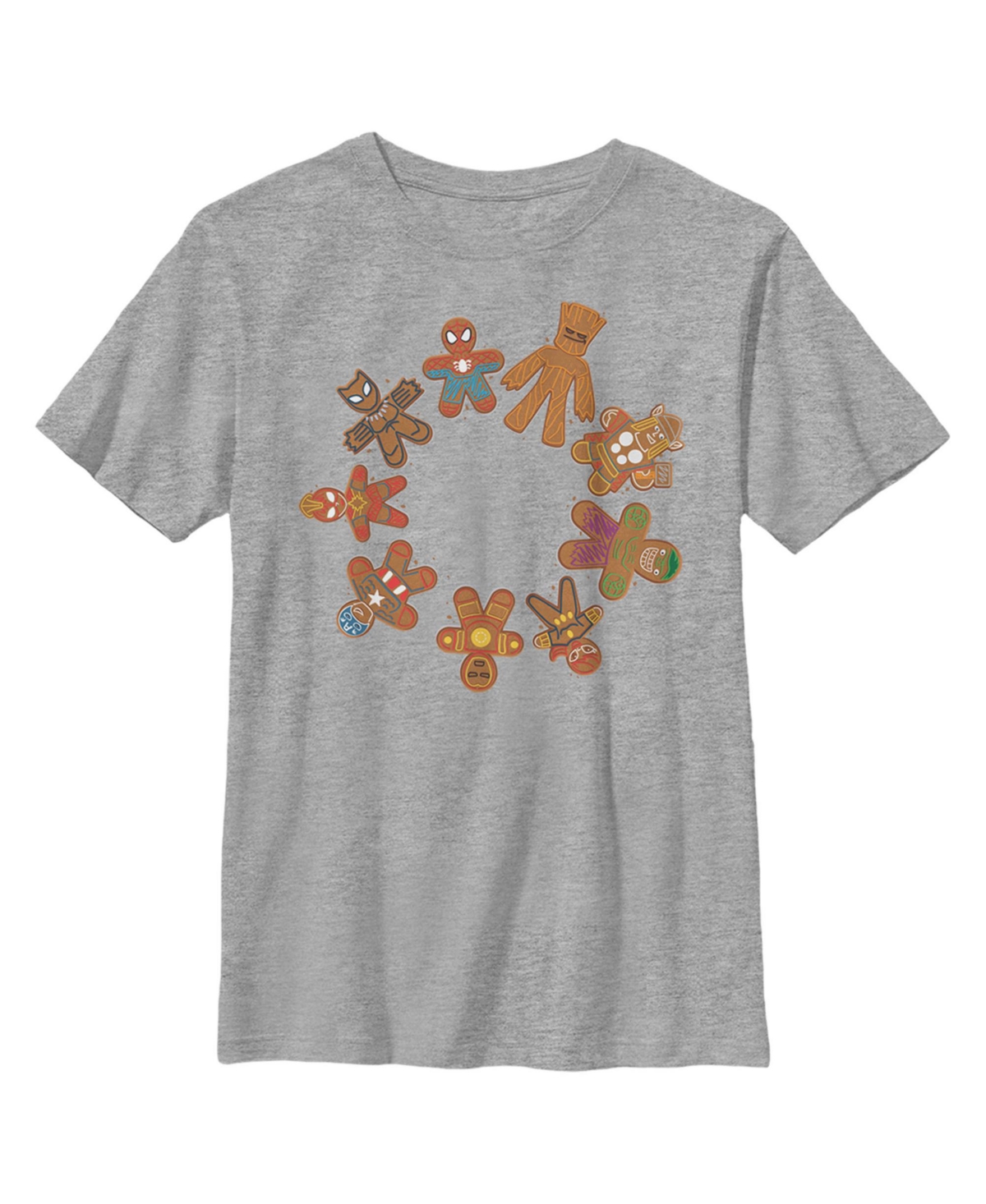 Marvel Boy's  Christmas Gingerbread Cookie Circle Child T-shirt In Open Grey