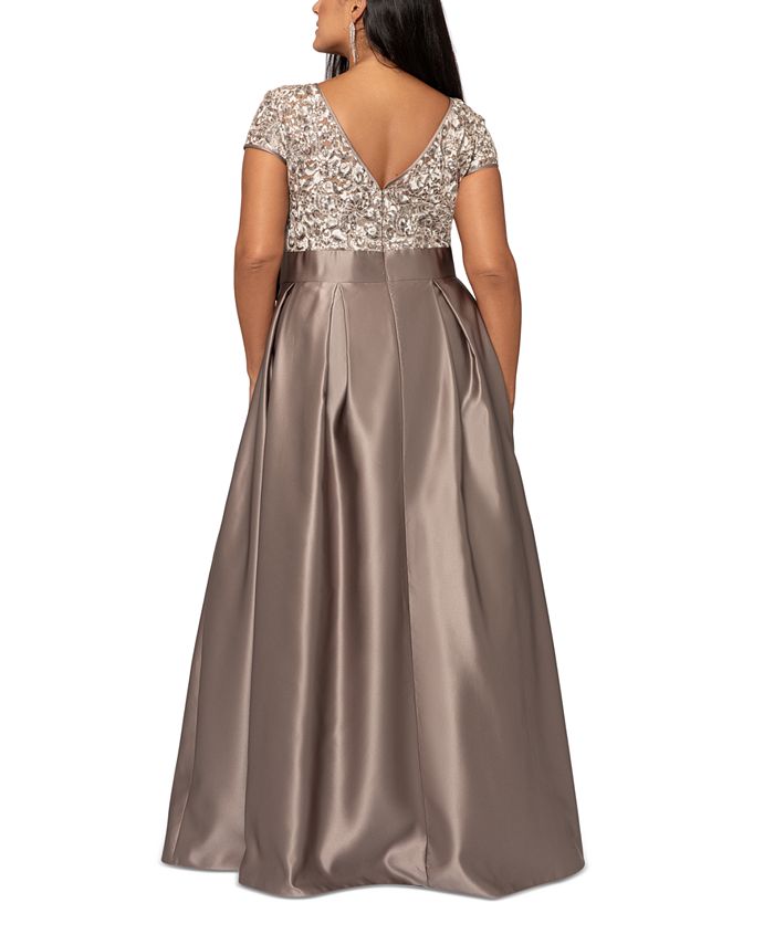 Getadme Elegant Champagne Sleeveless Scoop Beaded Sparkly Prom Formal Gown Tea-Length Sequined Ball Gown