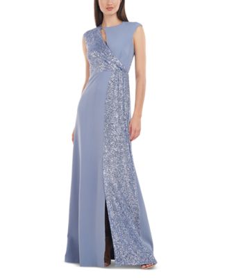 JS Collections Women's Asymmetric Sequin Sleeveless Gown