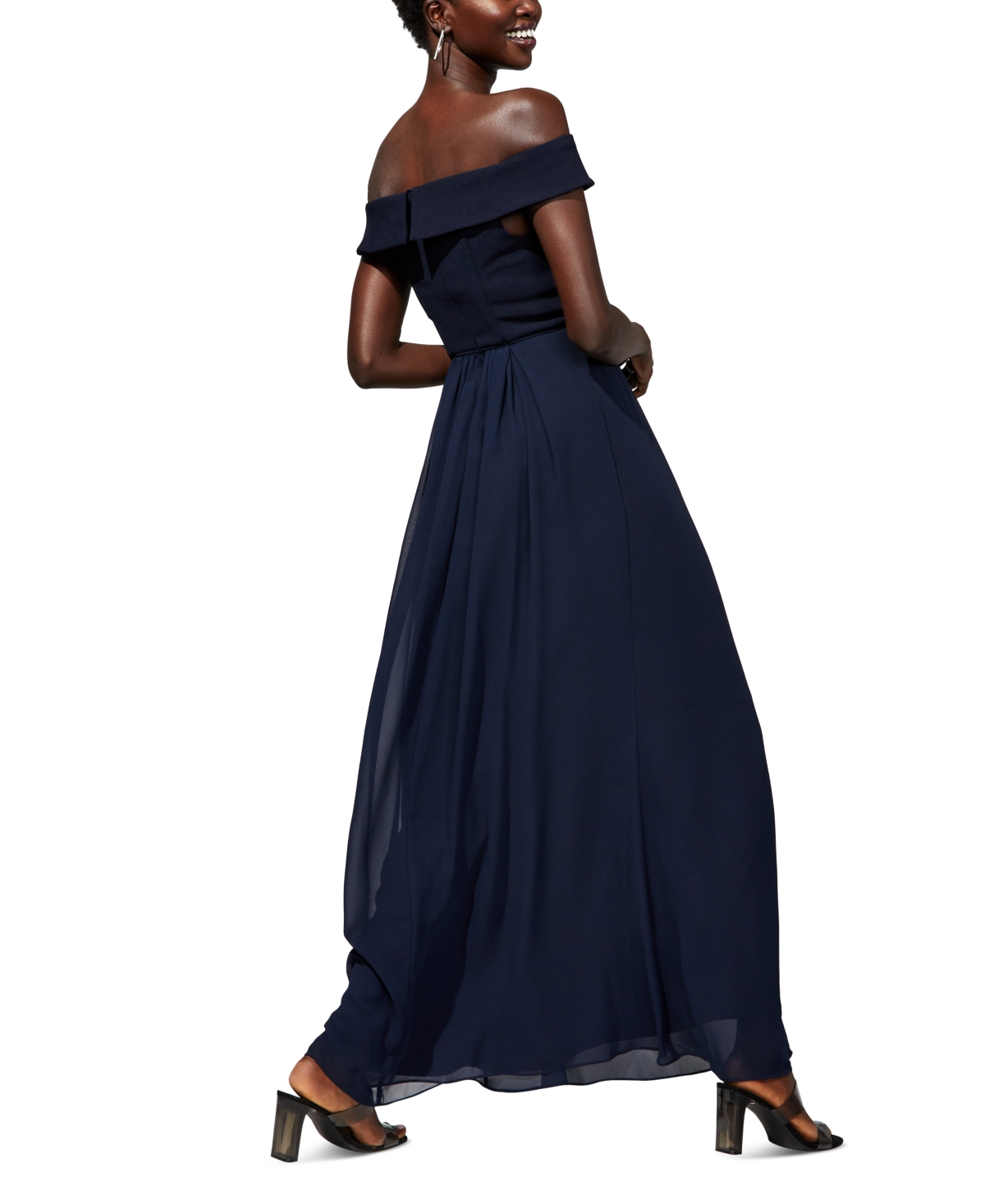 Shop Adrianna Papell Off-the-shoulder Chiffon Gown In Cassis