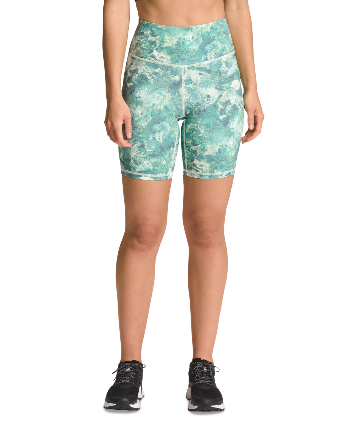 The North Face Women's Elevation Bike Shorts In Lime Cream Grit Texture Print