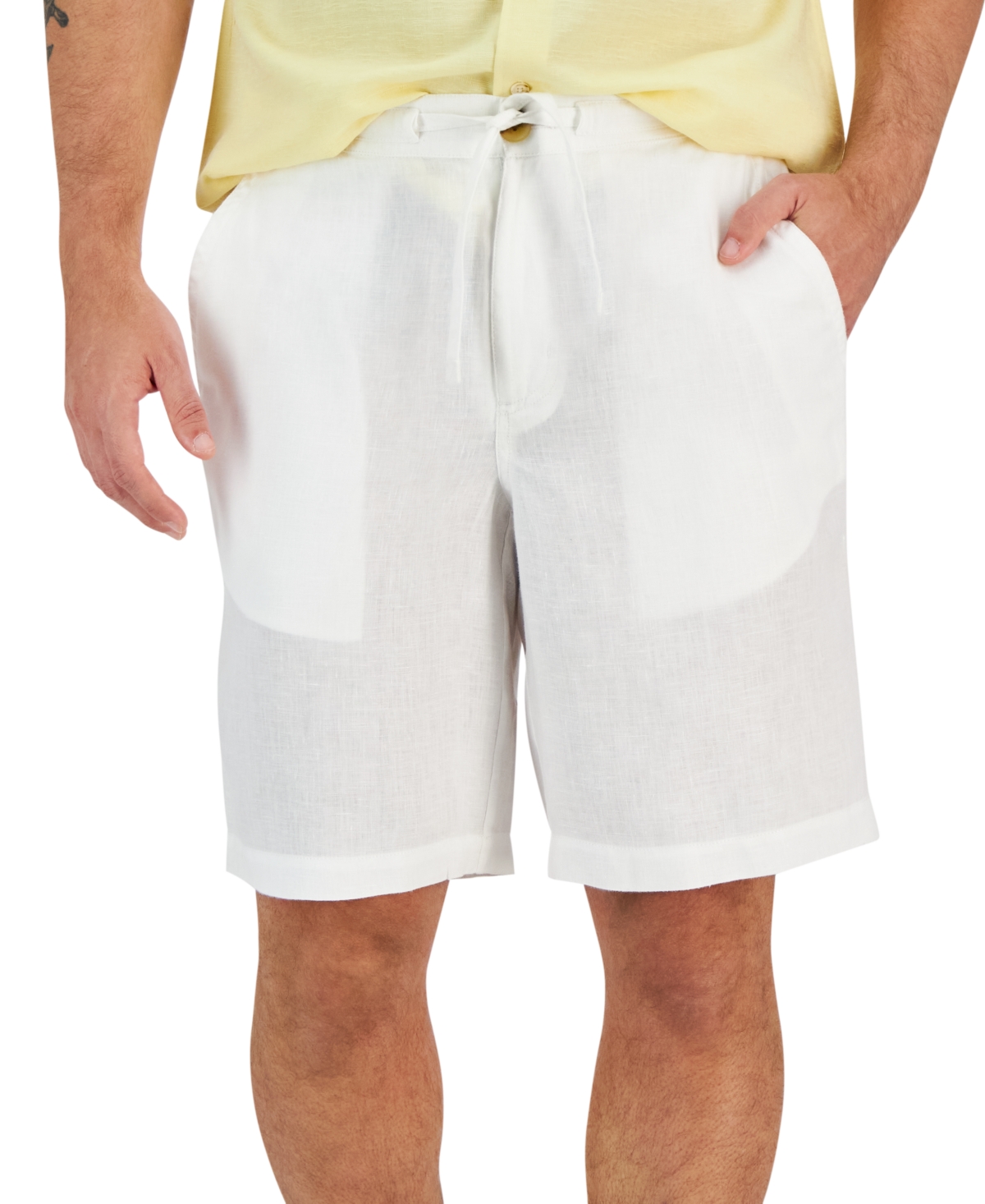 Club Room Men's 100% Linen Drawstring Shorts, Created For Macy's In White Pure