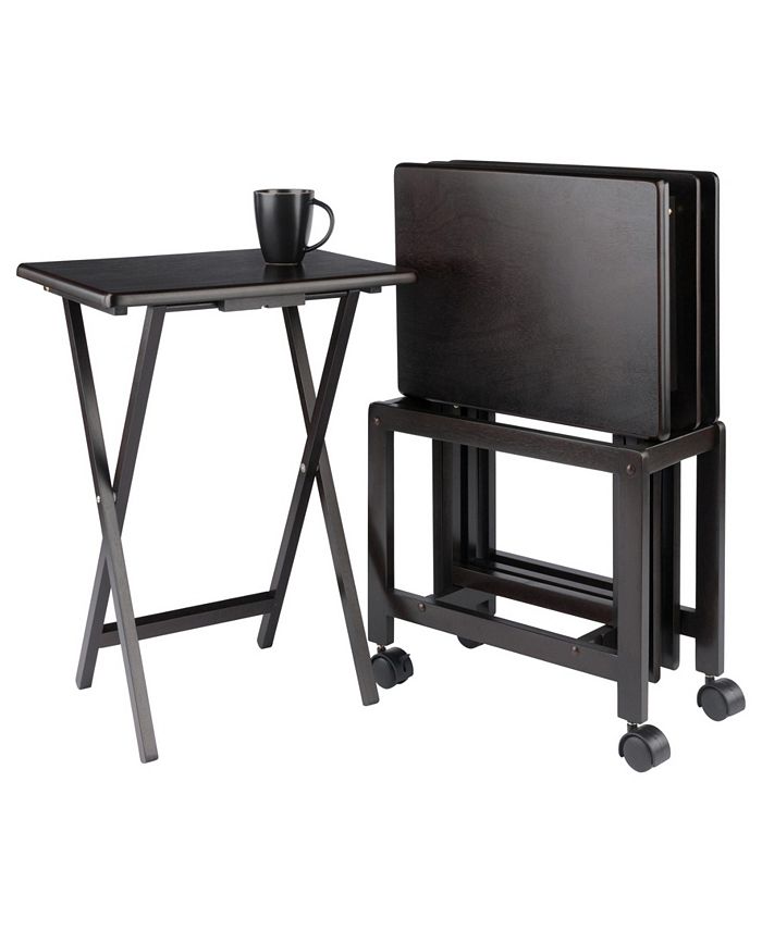 2-Piece Foldable Snack Table Set - Lacquered Wooden Tray Tables With Storage