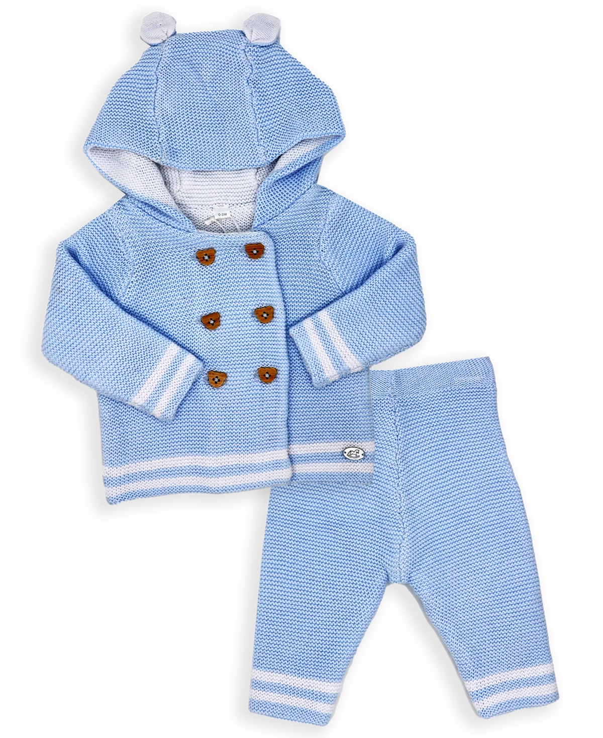 3 Stories Trading Baby Boys Knit Hooded Sweater And Pant, 2 Piece Set In Blue