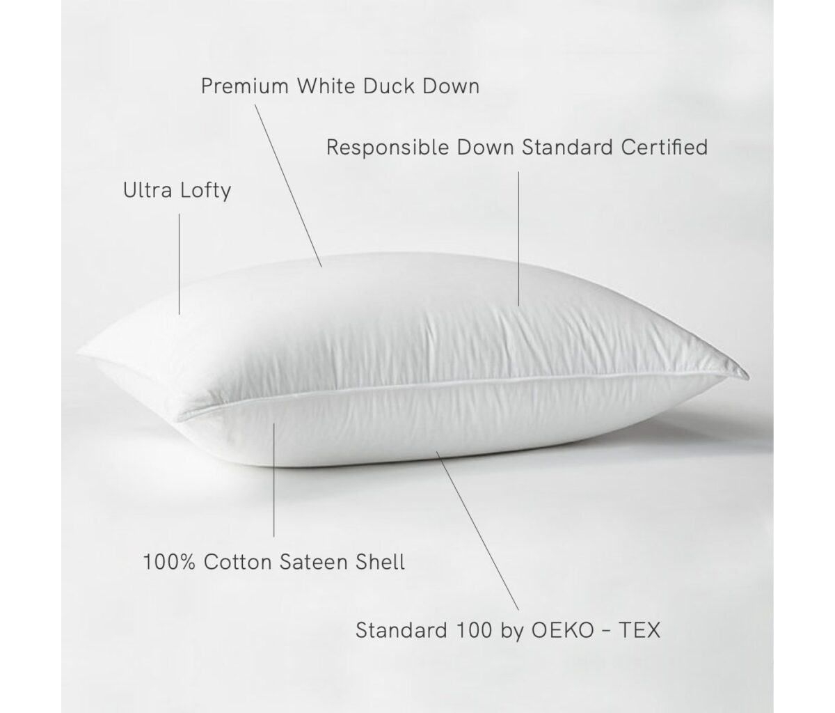 Bokser Home Firm 700 Fill Power LuxuryDuck Down Bed Pillow - - White
