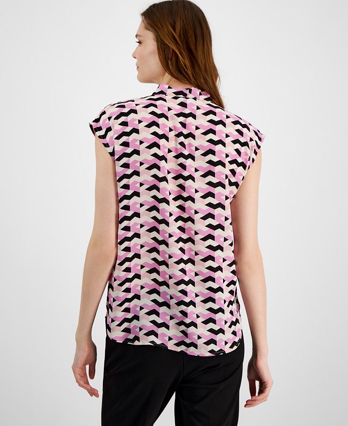 Bar III Women's Printed TieNeck CapSleeve Top, Created for Macy's