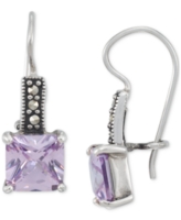 Cubic Zirconia & Marcasite Drop Earrings in Sterling Silver - Purple