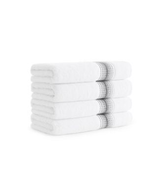 White Turkish Luxury Striped Hand Towels for Bathroom 600 GSM, 18x32 in., 4-Pack , Super Soft  Absorbent Hand Towels