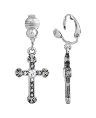 Crystal Accent Cross Clip Earrings
