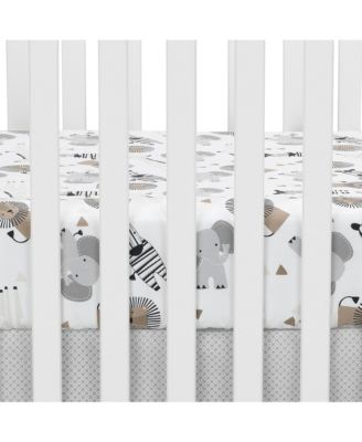 Baby Jungle Safari 100% Cotton White/Gray Elephant/Lion Fitted Crib Sheet