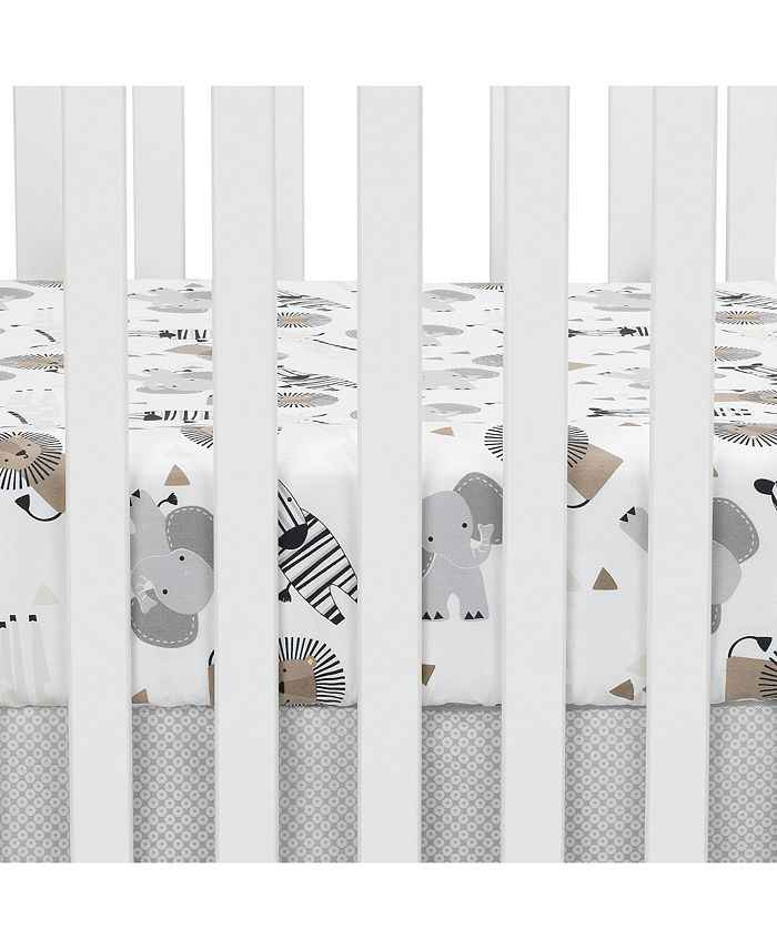 Lambs & Ivy Jungle Safari 100 Cotton White/Gray Elephant/Lion Fitted Crib Sheet Macy's