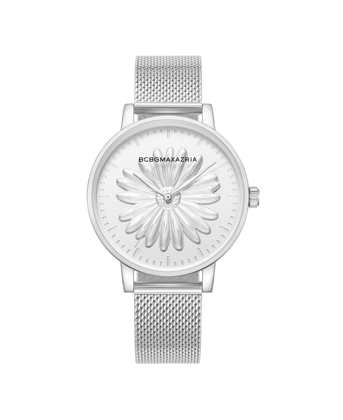 Bcbgmaxazria Women's Classic Silver-Tone Stainless Steel Mesh Floral Watch 38mm