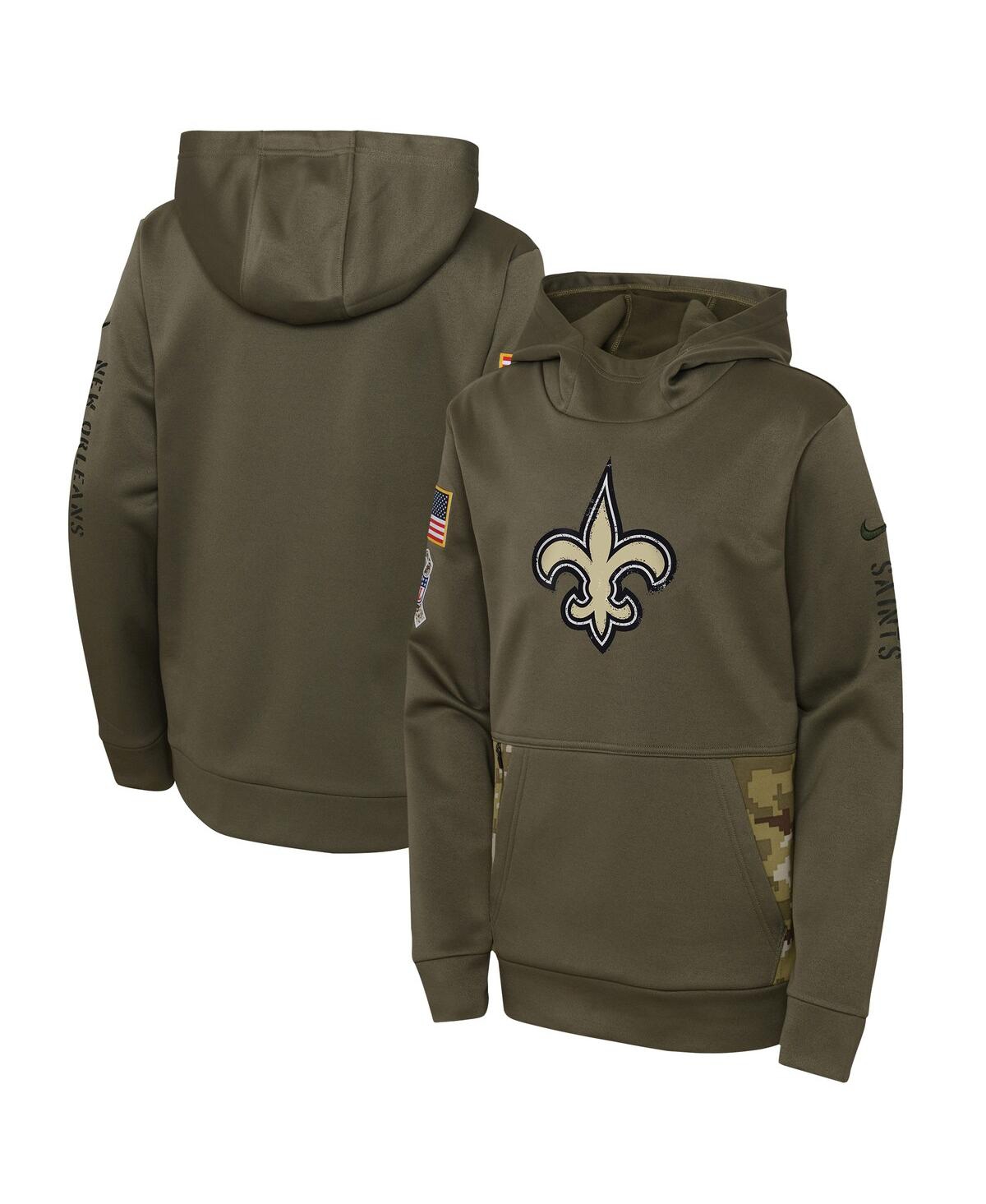 Youth Boys Nike Olive New Orleans Saints 2022 Salute To Service Performance Pullover Hoodie