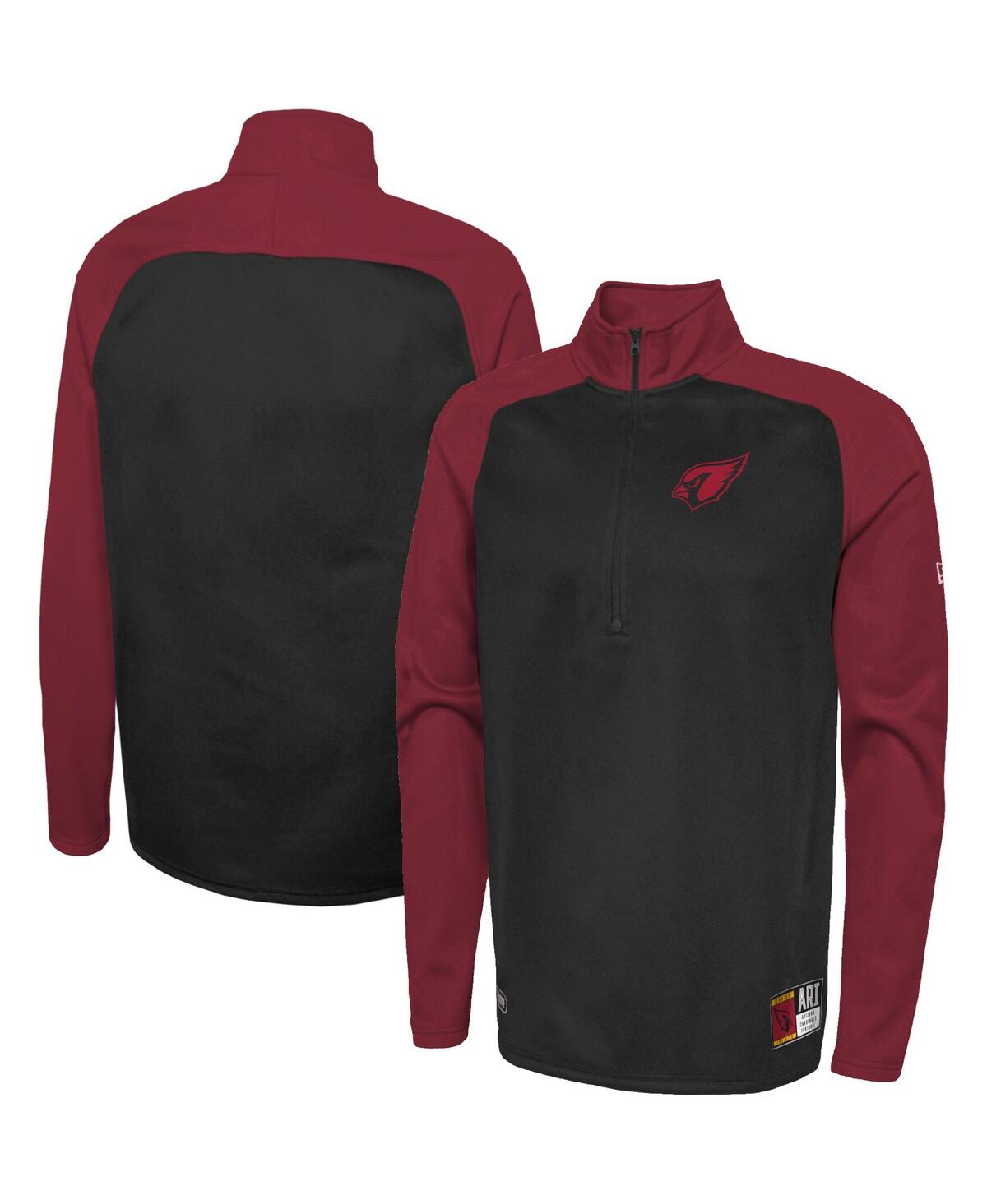 NEW ERA MEN'S NEW ERA BLACK ARIZONA CARDINALS COMBINE AUTHENTIC O-LINE RAGLAN HALF-ZIP JACKET 