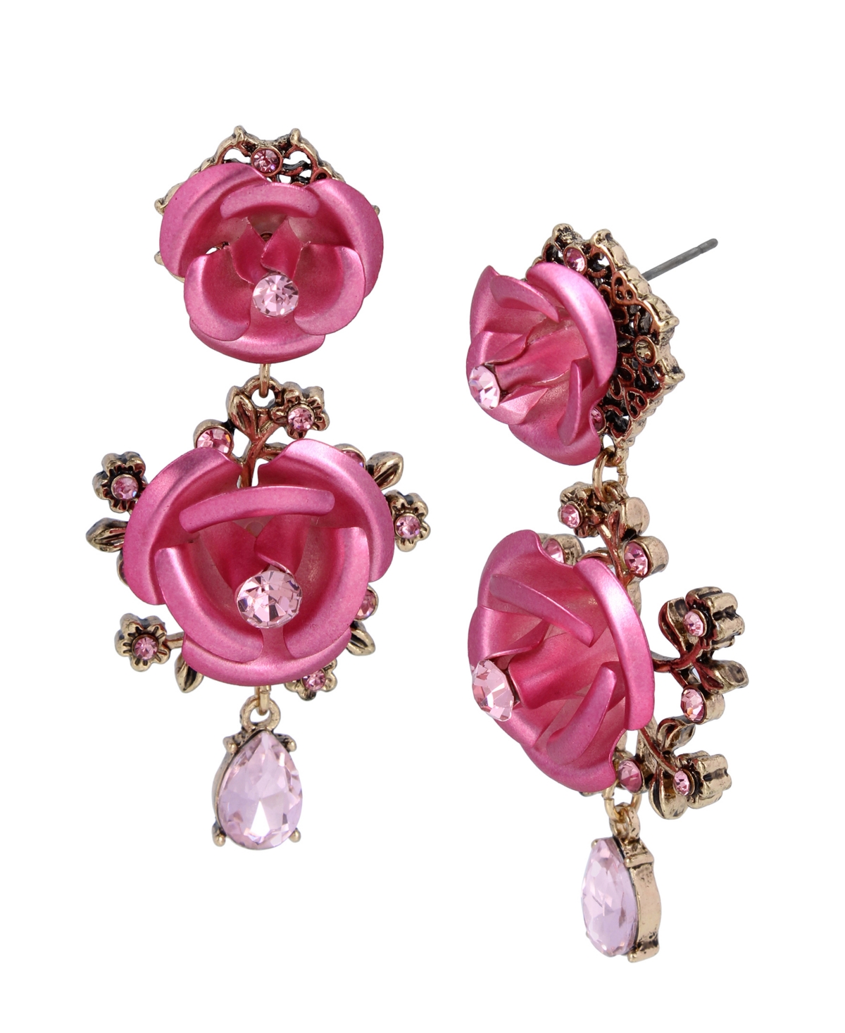 Betsey Johnson Rose Drop Earrings In Light Pink