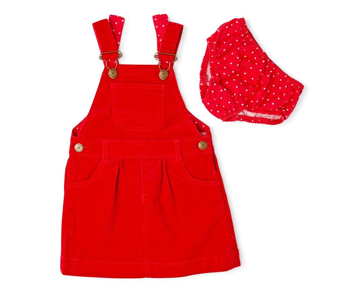 DOTTY DUNGAREES BABY GIRLS RED CORDUROY DRESS